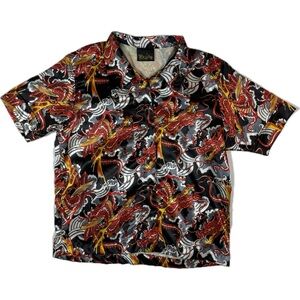 RELISH Vintage Y2K Unisex Dragon Print Shirt - Red, Black, and Yellow sz Sm-Med